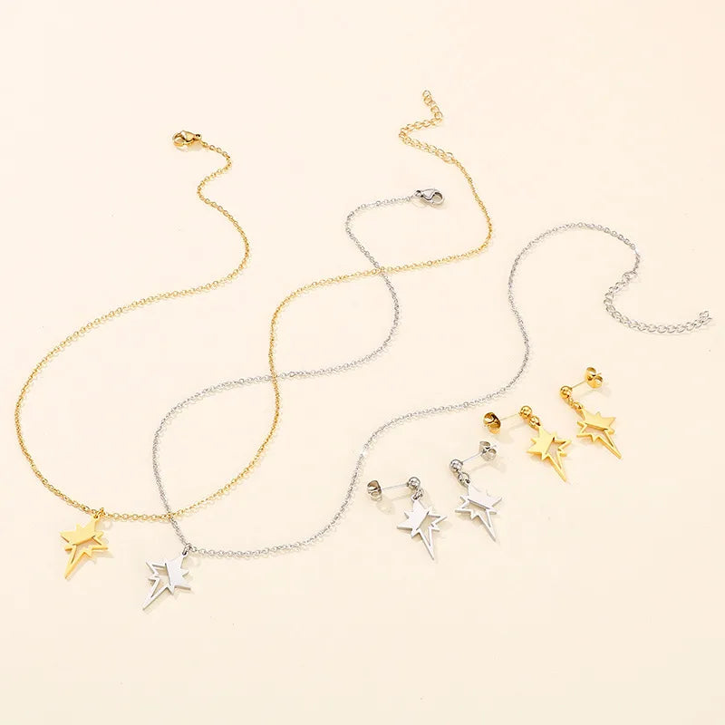 Wholesale Jewelry Fashion Lightning Stainless Steel No Inlaid 18K Gold Plated Earrings Necklace