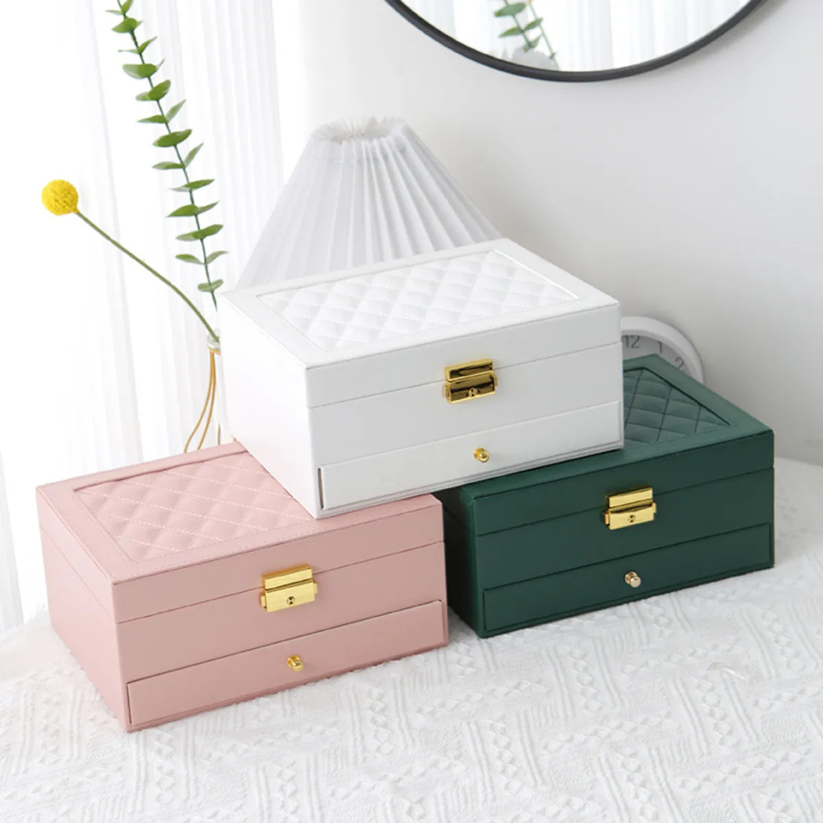 Fashion Lingge Pu Leather Layered Jewelry Boxes 1 Piece