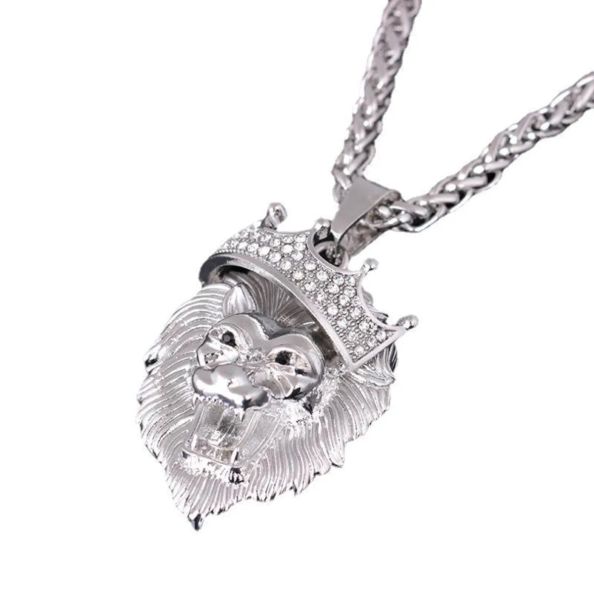 Fashion Lion Alloy Luminous Plating Inlay Rhinestones Men's Pendant Necklace 1 Piece