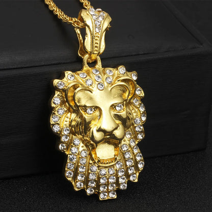 Fashion Lion Alloy Luminous Plating Inlay Rhinestones Men's Pendant Necklace 1 Piece