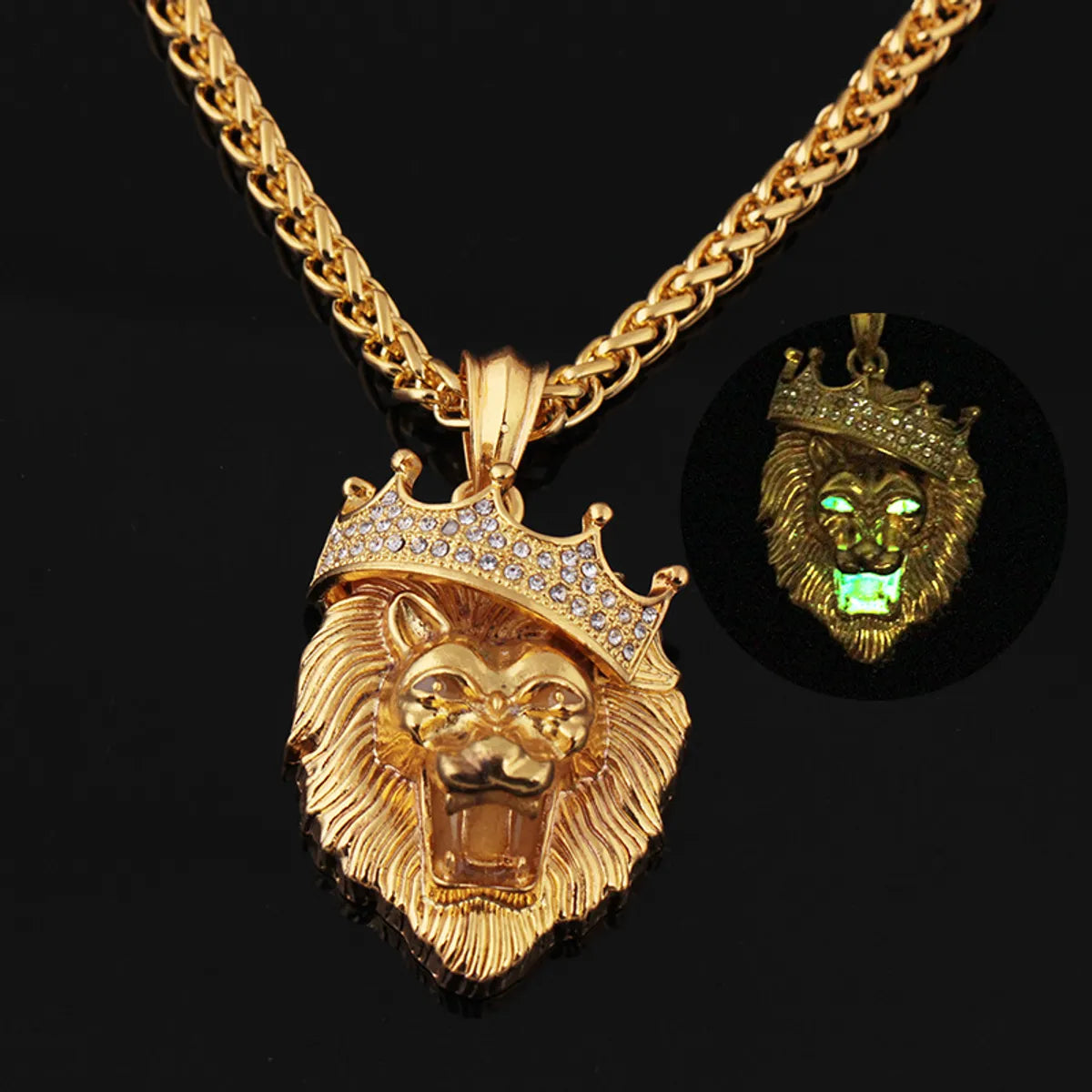 Fashion Lion Alloy Luminous Plating Inlay Rhinestones Men's Pendant Necklace 1 Piece