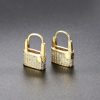 Fashion Lock Copper Plating Inlay Zircon Drop Earrings 1 Pair