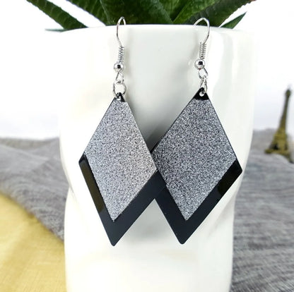 Fashion Long Sequined Glitter Matte Rhombus Geometric Alloy Earrings