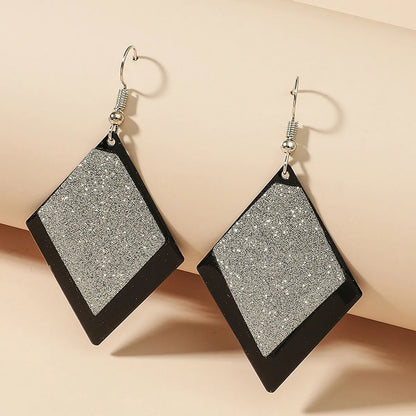 Fashion Long Sequined Glitter Matte Rhombus Geometric Alloy Earrings