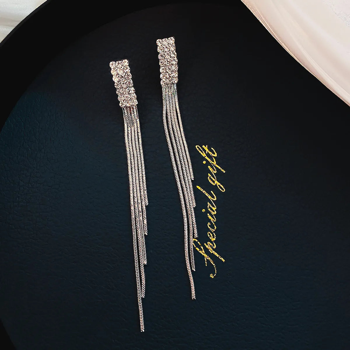 Fashion Long Tassel Inlaid Rhinestone Geometric Drop Earrings Wholesale