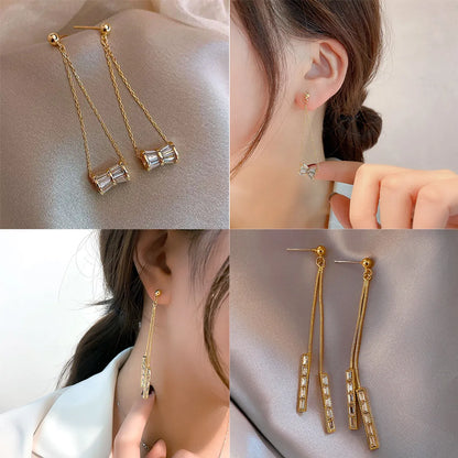 Fashion Long Tassel Inlaid Rhinestone Geometric Drop Earrings Wholesale