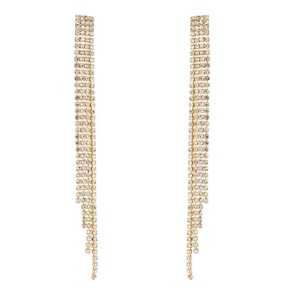 Fashion Long Tassel Rhinestone Alloy Earrings Wholesale