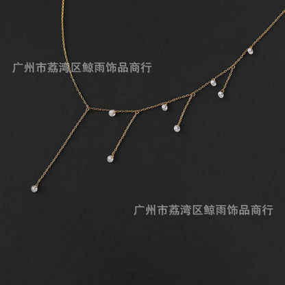 Fashion Loose Diamond Tassel Zircon Tassel Titanium Steel Gold Plated Clavicle Chain