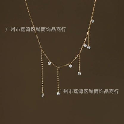 Fashion Loose Diamond Tassel Zircon Tassel Titanium Steel Gold Plated Clavicle Chain