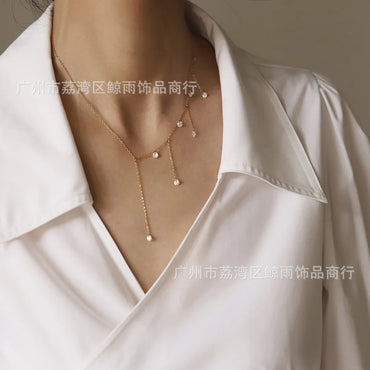 Fashion Loose Diamond Tassel Zircon Tassel Titanium Steel Gold Plated Clavicle Chain