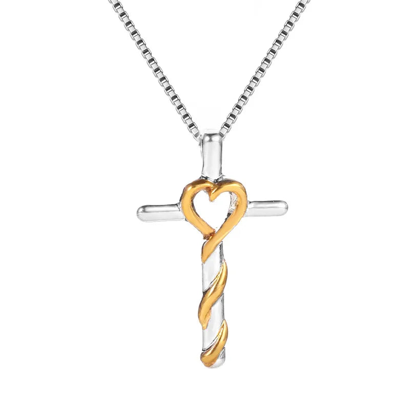 Fashion Love-Shaped Classic Cross Pendant Clavicle Chain Ladies Necklace