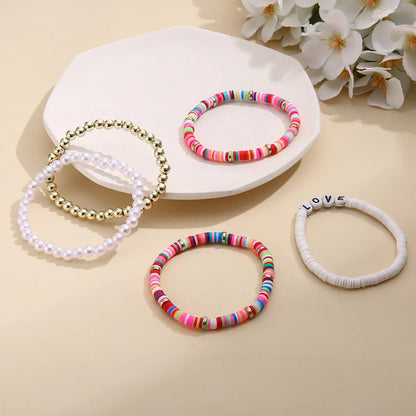 Fashion Love Soft Clay Plating Bracelets 5 Piece Set