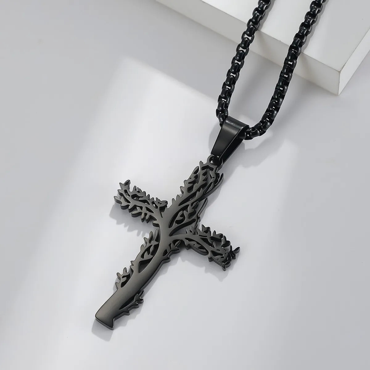 Fashion Lucky Tree Cross Male And Female Wear Pendant Stainless Steel Necklace