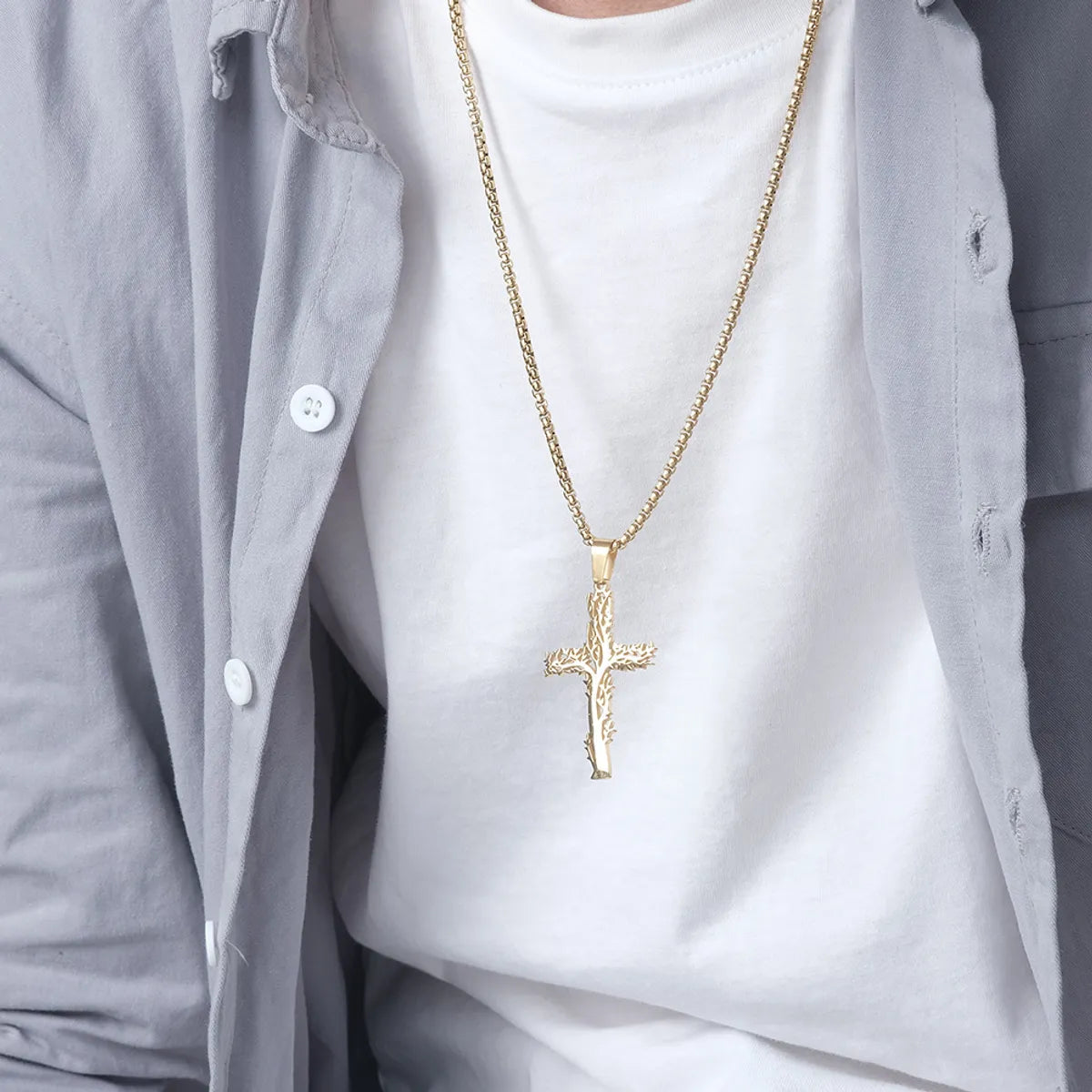 Fashion Lucky Tree Cross Male And Female Wear Pendant Stainless Steel Necklace