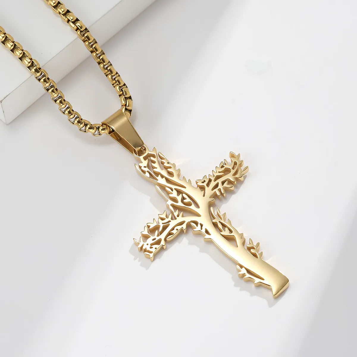 Fashion Lucky Tree Cross Male And Female Wear Pendant Stainless Steel Necklace