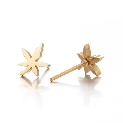 Fashion Maple Leaf Flower Stainless Steel Plating Ear Studs 1 Pair