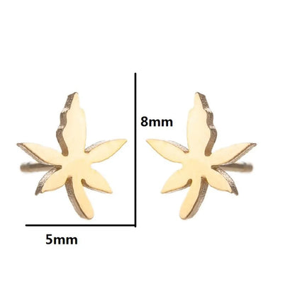 Fashion Maple Leaf Flower Stainless Steel Plating Ear Studs 1 Pair