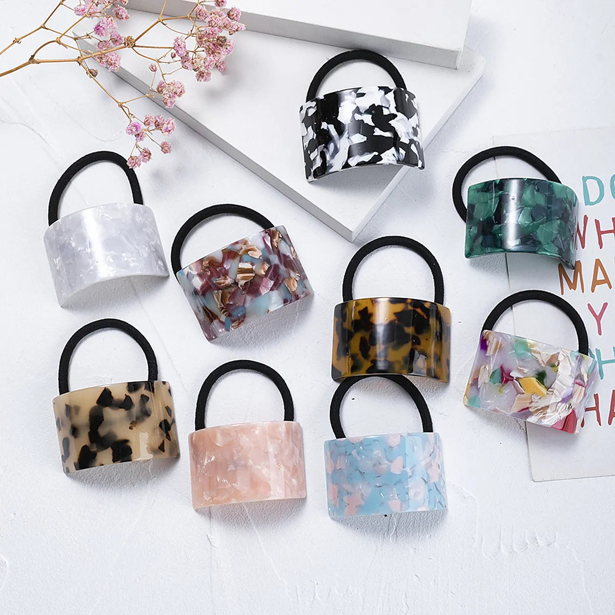 Fashion Marble Plastic Resin Stoving Varnish Hair Tie 1 Piece