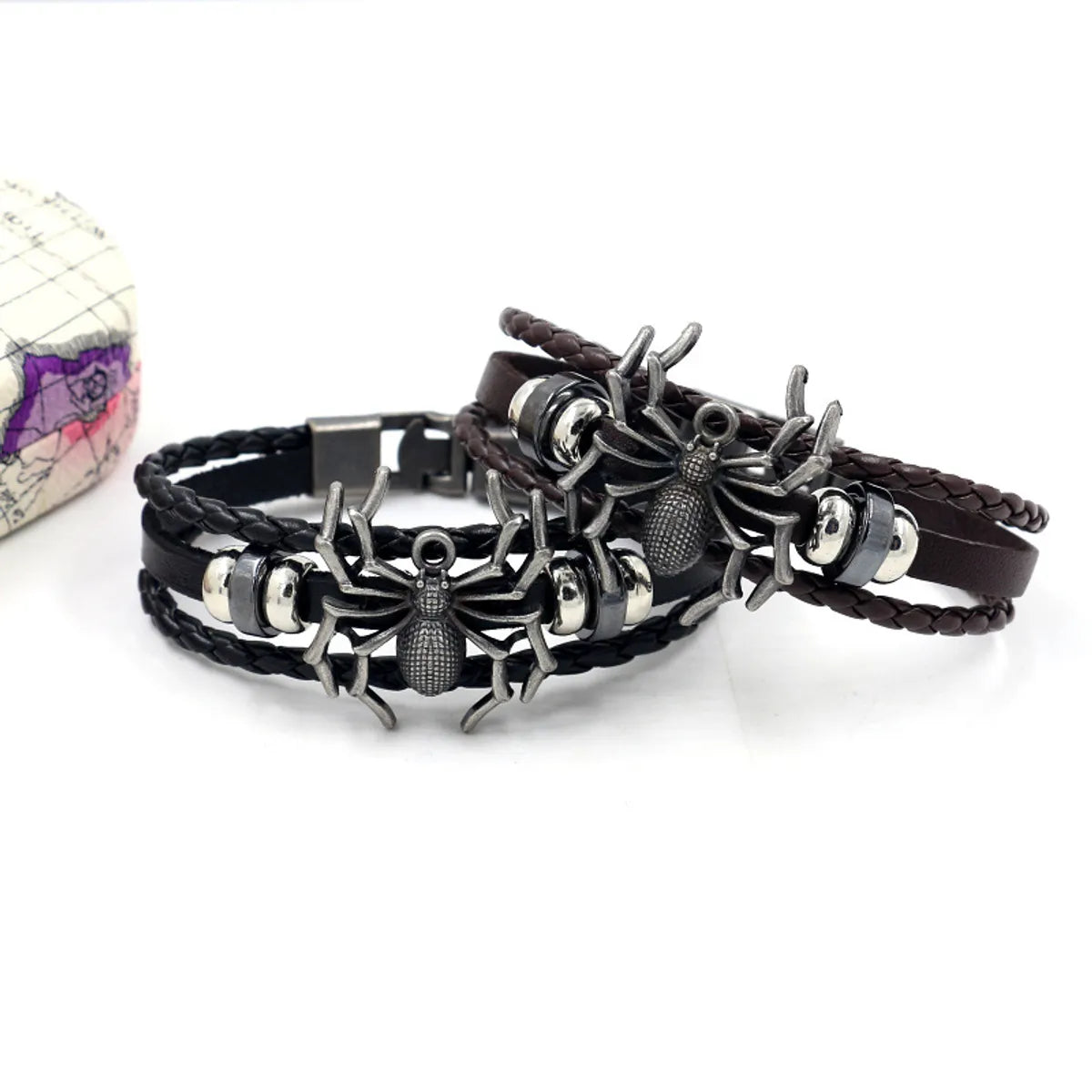 Fashion Men'S Bracelet Retro Alloy Spider  Braided Leather Bracelet Wholesale Nihaojewelry