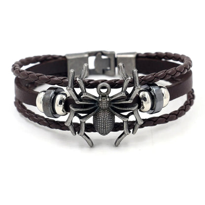 Fashion Men'S Bracelet Retro Alloy Spider  Braided Leather Bracelet Wholesale Nihaojewelry