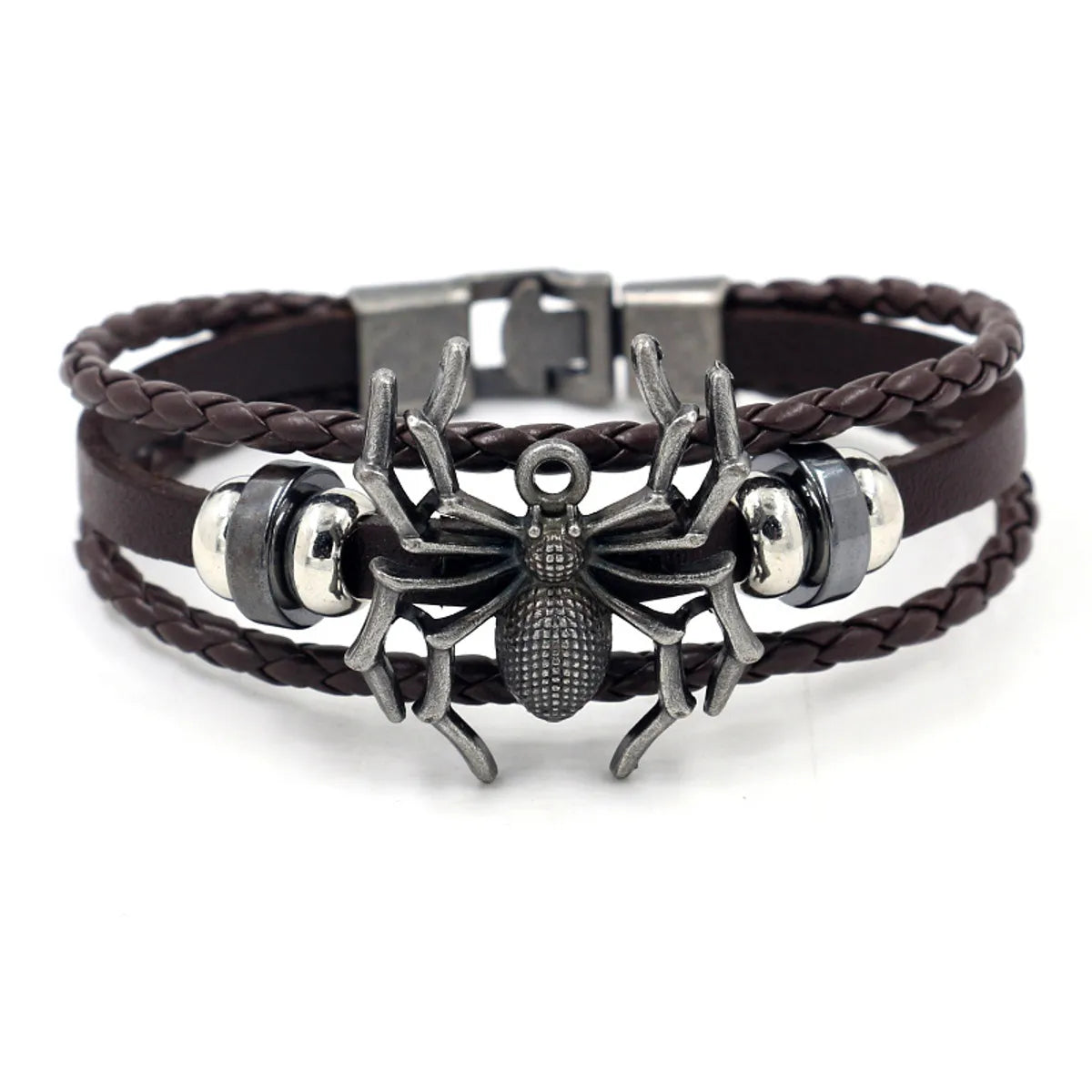 Fashion Men'S Bracelet Retro Alloy Spider  Braided Leather Bracelet Wholesale Nihaojewelry