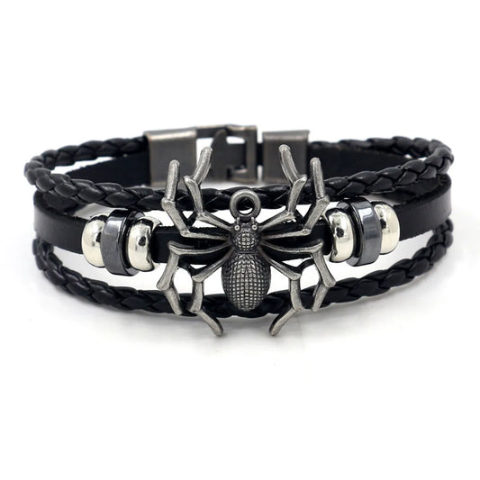 Fashion Men'S Bracelet Retro Alloy Spider  Braided Leather Bracelet Wholesale Nihaojewelry