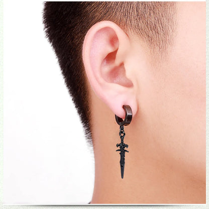 Fashion Men'S Earrings Cross Sword Pendent Titanium Steel Earrings Single