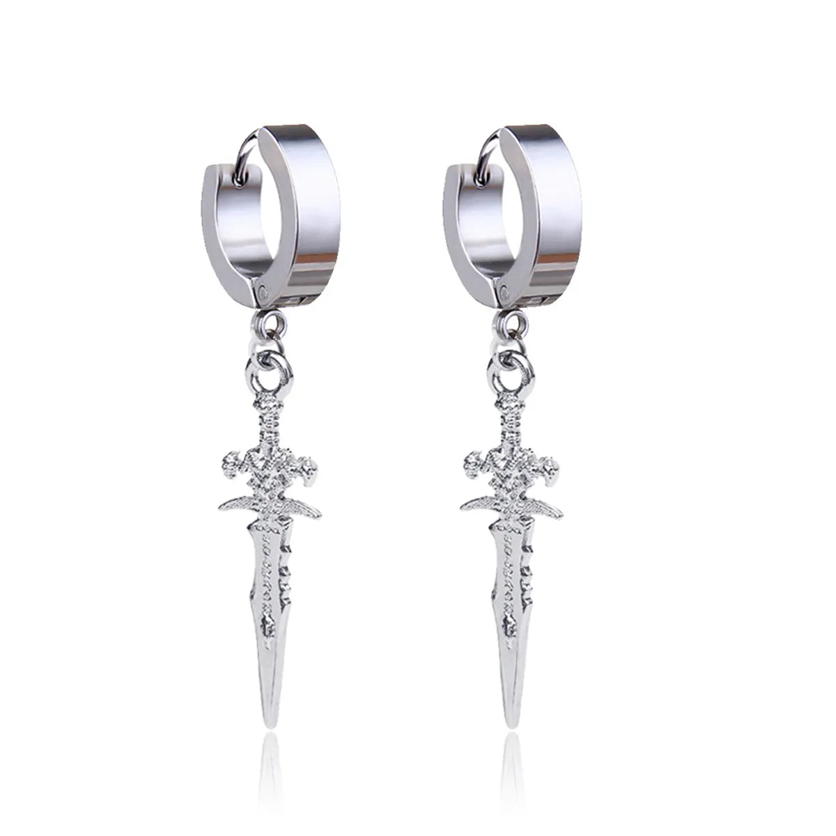 Fashion Men'S Titanium Steel Cross Sword Carved Earrings