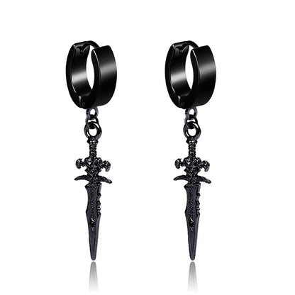 Fashion Men'S Titanium Steel Cross Sword Carved Earrings