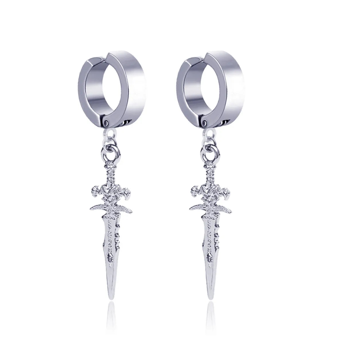 Fashion Men'S Titanium Steel Cross Sword Carved Earrings