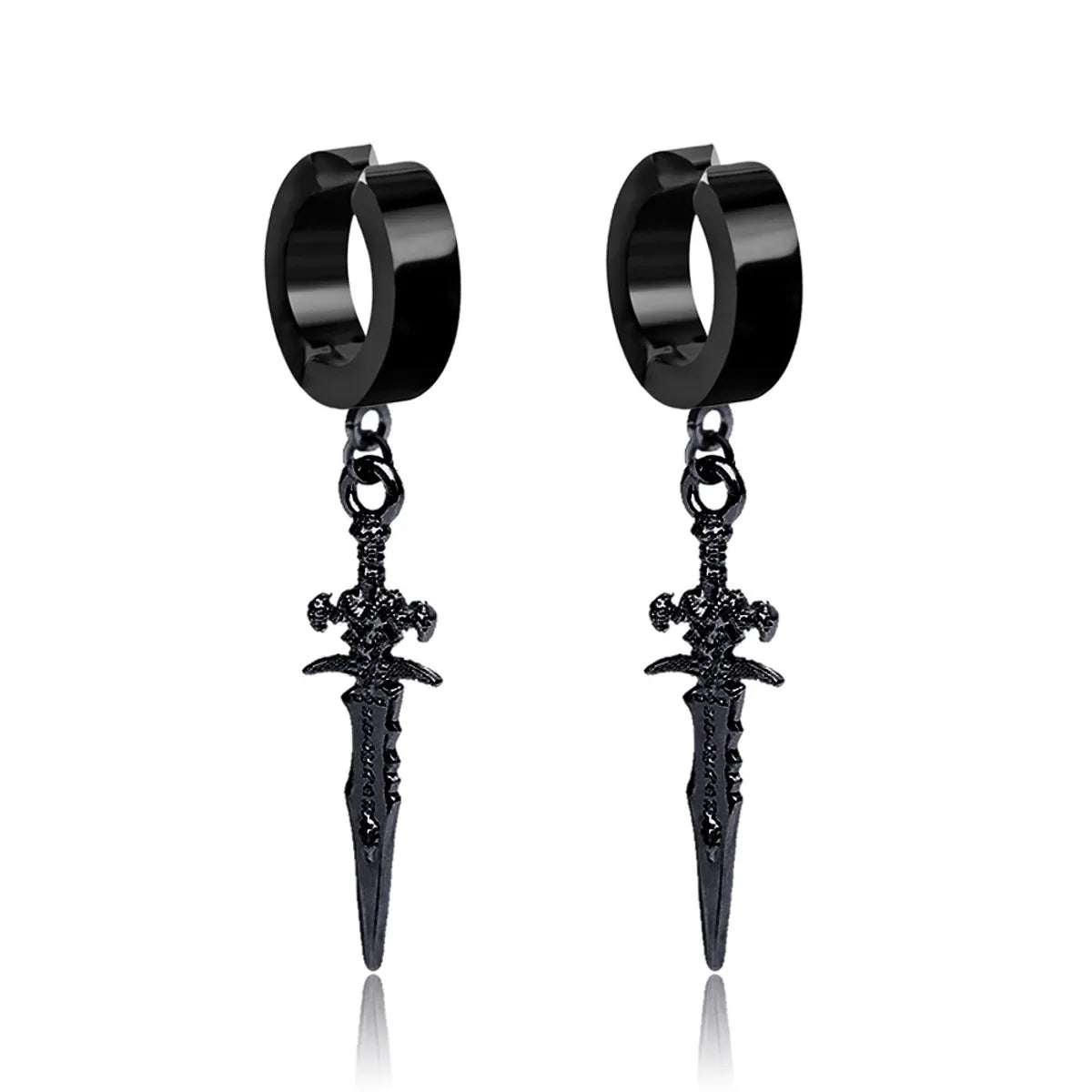 Fashion Men'S Titanium Steel Cross Sword Carved Earrings