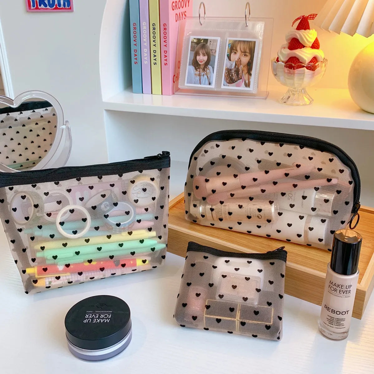 Fashion Mesh Cosmetic Bag Storage Bag Simple Large-Capacity Portable Cosmetic Storage Bag