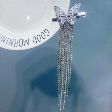 Fashion Metal Butterfly Full Drill Long Tassel Hairpin Hair Accessories