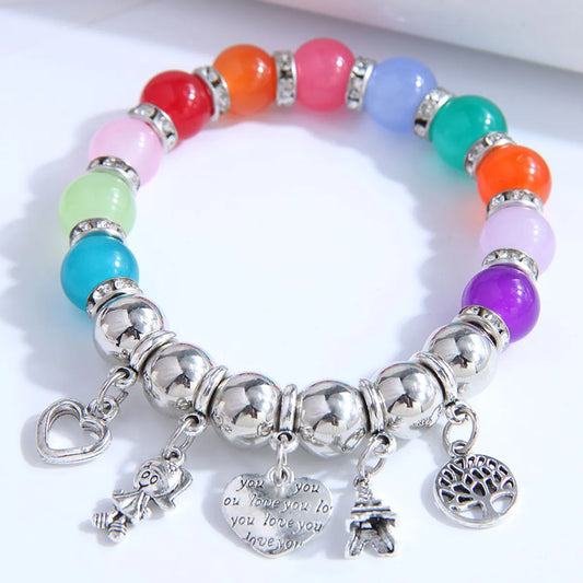 Fashion Metal Color Beads Multi-element Pendant Acrylic Bracelet