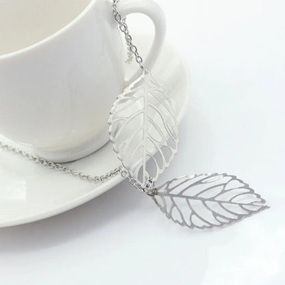 Fashion Metal Colorful Hollow Tree Leaf Two Large Leaf Pendant Necklace