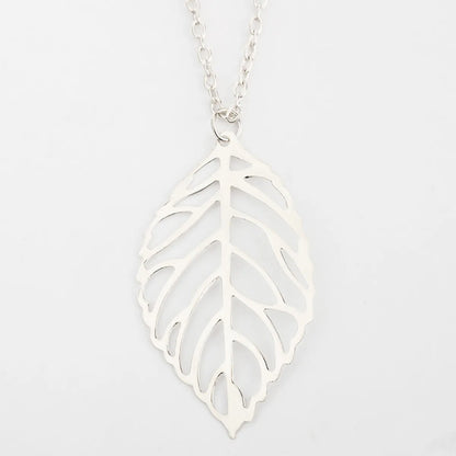 Fashion Metal Colorful Hollow Tree Leaf Two Large Leaf Pendant Necklace