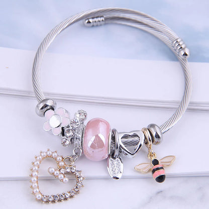 Fashion Metal Simple Heart Bee Multi-Element Bracelet