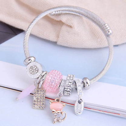 Fashion Metal Wild Pan Dl Simple And Wild Shine Cat Pendant Multi-Element Accessories Personalized Bracelet Wholesale Nihaojewelry