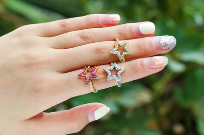 Fashion Micro-inlaid Colored Diamonds Five-pointed Star Ring