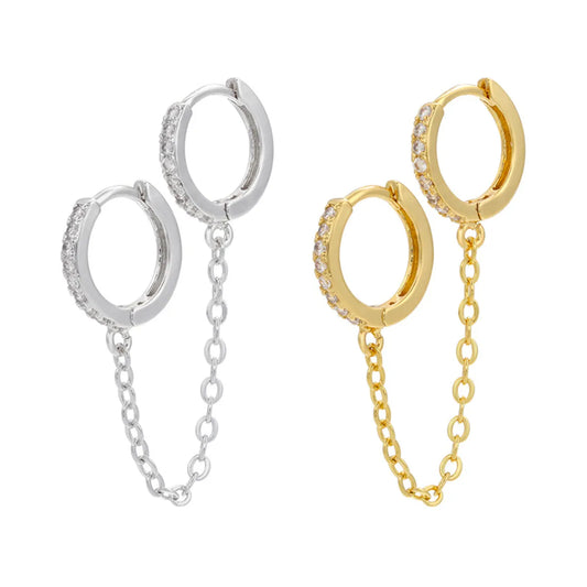 Fashion Micro-inlaid Zircon Double Pierced Hollow Chain Brass Earrings Wholesale Gooddiy