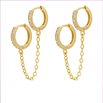 Fashion Micro-inlaid Zircon Double Pierced Hollow Chain Brass Earrings Wholesale Gooddiy