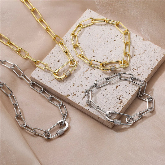 Fashion Micro-inlaid Zircon Pin Chain Stainless Steel Necklace Bracelet Wholesale Gooddiy