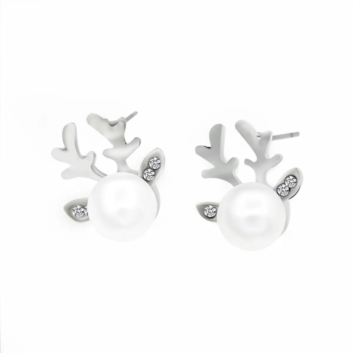 Fashion Micro-set Pearl Antlers Earrings Simple Deer Head Elegant Earrings Deer Earrings