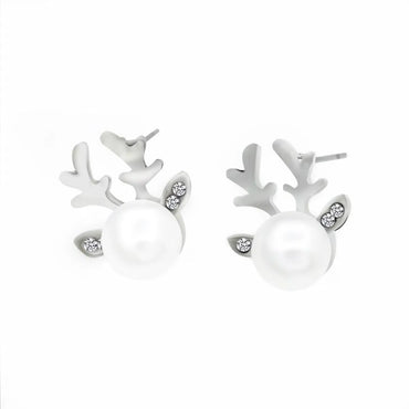 Fashion Micro-set Pearl Antlers Earrings Simple Deer Head Elegant Earrings Deer Earrings