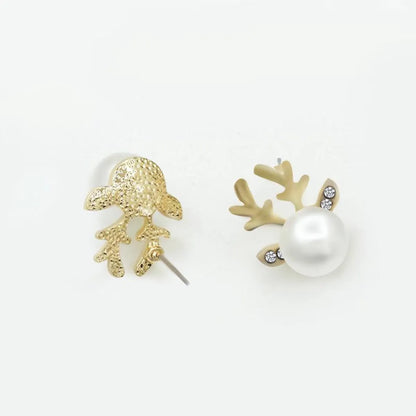 Fashion Micro-set Pearl Antlers Earrings Simple Deer Head Elegant Earrings Deer Earrings