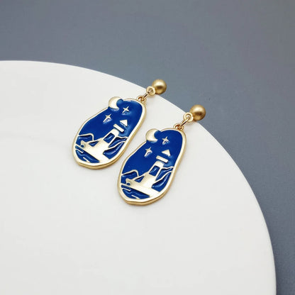 Fashion Moon Alloy Enamel Drop Earrings