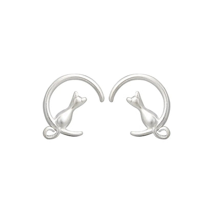 Fashion Moon Cat Sterling Silver Ear Studs 1 Pair