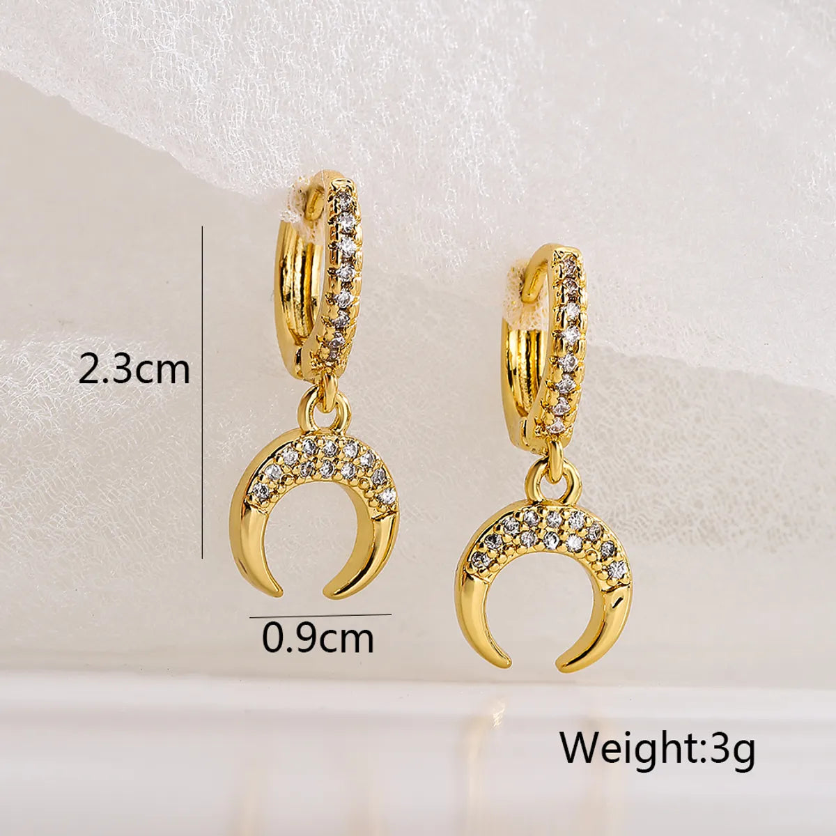 Fashion Moon Copper Gold Plated Zircon Dangling Earrings 1 Pair