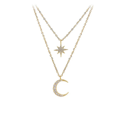 Fashion Moon Copper Star Zircon Necklace