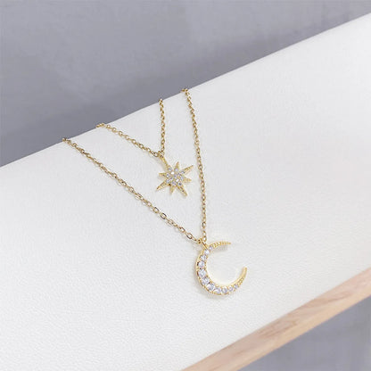 Fashion Moon Copper Star Zircon Necklace